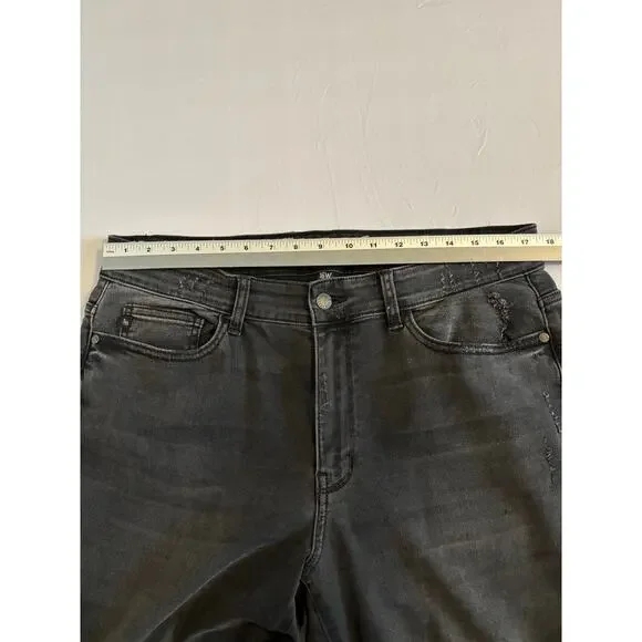 Judy Blue Womens 16W Black Plaid Patch Skinny Fit Biker Rocker Edgy Grunge Jeans - Picture 10 of 13